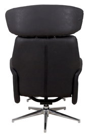 Rückansicht eines schwarzen Relaxsessels mit verchromtem Fußgestell.