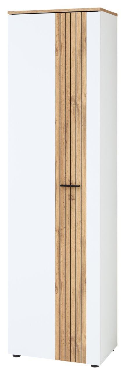XORA Garderobenschrank SPARKS Moderner Garderobenschrank in Weiß mit vertikalen Holzelementen, Frontalansicht