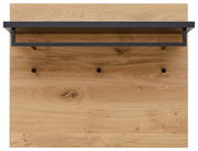 Garderobenpaneel aus Holz mit schwarzer Ablage und drei Haken, Ansicht von vorne