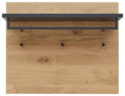 Garderobenpaneel aus Holz mit schwarzer Ablage und drei Haken, Ansicht von vorne