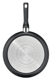 Ansicht von unten einer Bratpfanne Titanium 28 cm mit Induktionsboden und schwarzem Griff