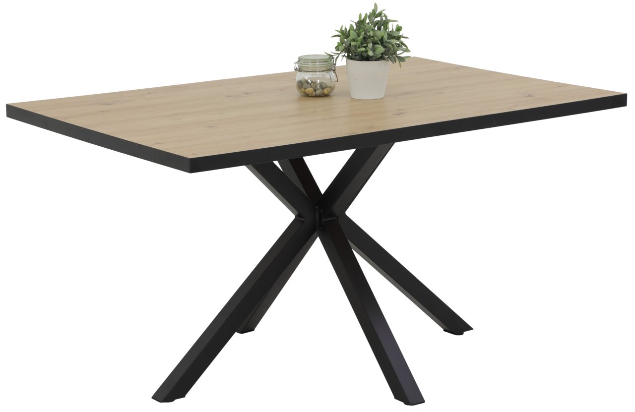 Z2 Esstisch CLEO Moderner Esstisch mit Holzplatte und schwarzem Metallgestell, seitliche Perspektive