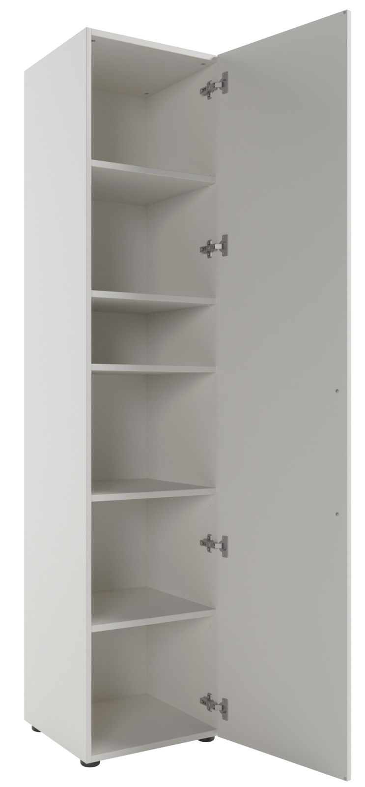 Hoher Aktenschrank mit geöffneter Tür, fünf Einlegeböden, Perspektive von rechts