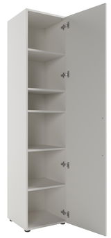 Hoher Aktenschrank mit geöffneter Tür, fünf Einlegeböden, Perspektive von rechts