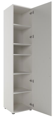 Hoher Aktenschrank mit geöffneter Tür, fünf Einlegeböden, Perspektive von rechts