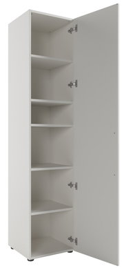 Hoher Aktenschrank mit geöffneter Tür, fünf Einlegeböden, Perspektive von rechts