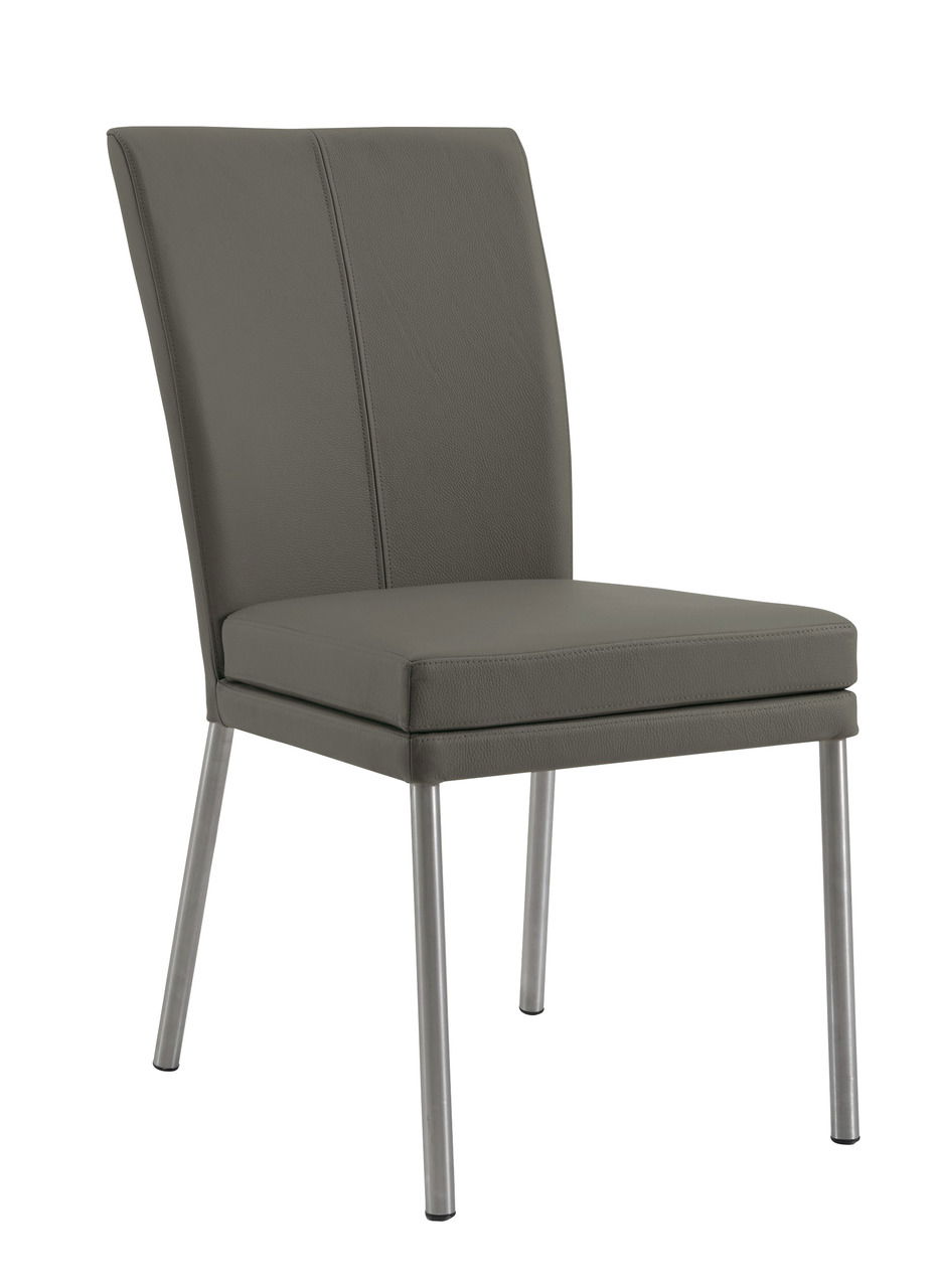 Valdera Stuhl COLORA Moderner Stuhl mit grauem Polster und Metallbeinen, seitliche Perspektive