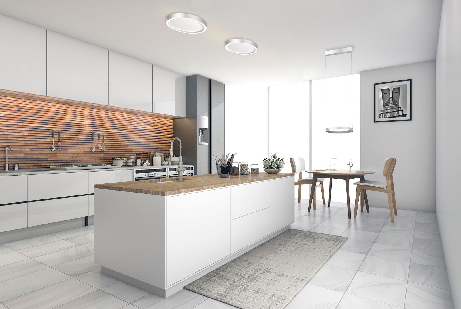 Bopp Deckenleuchte AURA AURA Moderne Deckenleuchte AURA in einer stilvollen Küche, von unten betrachtet.