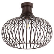 Moderne Deckenleuchte mit braunem, drahtigem Design und sichtbarer Glühbirne, seitliche Perspektive