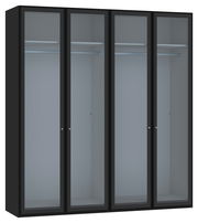 Schwarzer 4-türiger Drehtürenschrank mit Glastüren, Frontalansicht