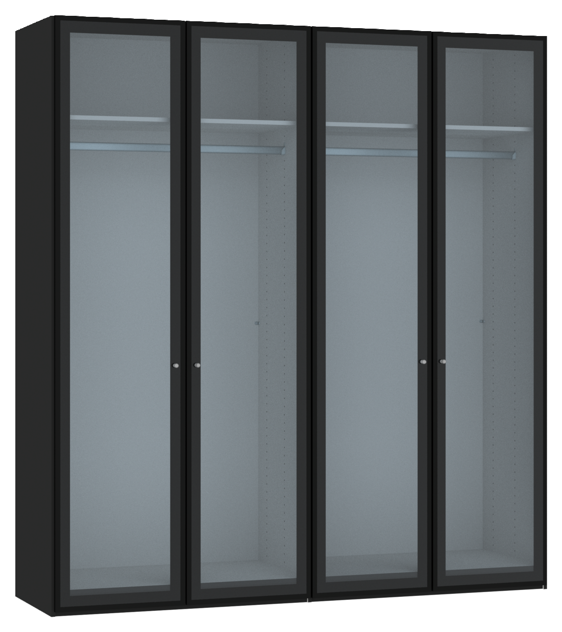 Jutzler Drehtürenschrank 4-trg. JUTZLER Schwarzer 4-türiger Drehtürenschrank mit Glastüren, Frontalansicht