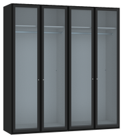 Schwarzer 4-türiger Drehtürenschrank mit Glastüren, Frontalansicht