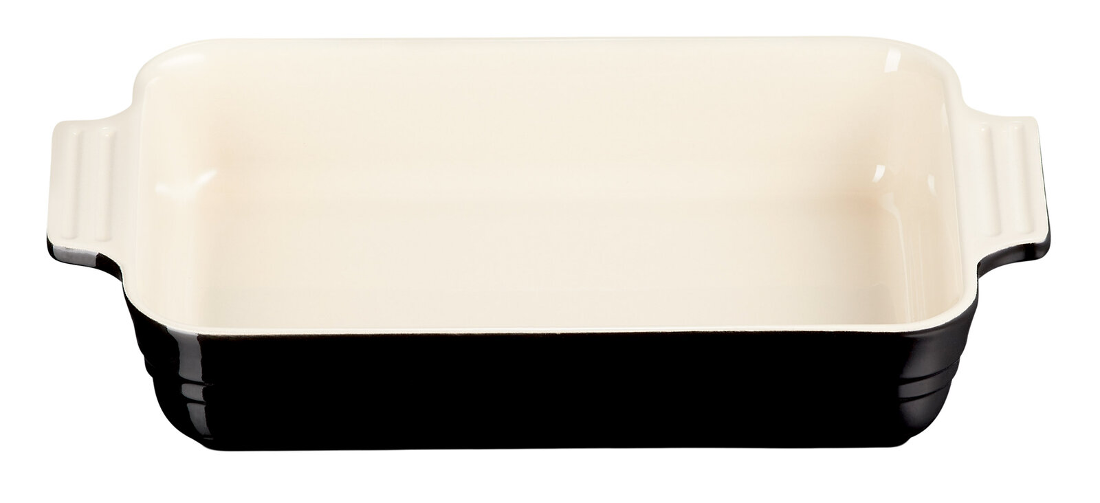 Schwarze Auflaufform 25cm mit cremefarbener Innenseite, Ansicht von oben