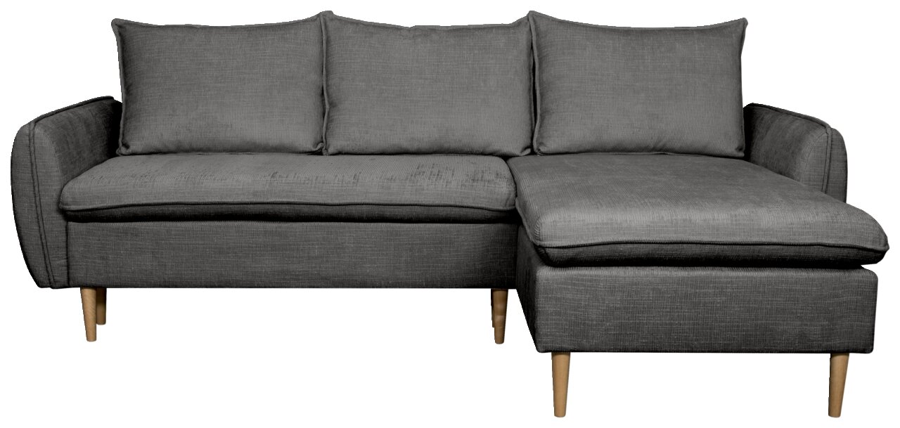 Graues Ecksofa mit Holzbeinen, Ansicht von vorne