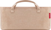 Beige Aufbewahrungstasche aus Stoff mit zwei Tragegriffen und rotem „reisenthel“-Label, Frontansicht vor weißem Hintergrund