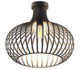 Moderne Deckenleuchte mit schwarzem, geometrischem Gitterdesign, seitliche Perspektive