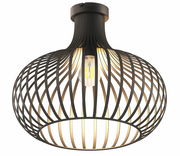 Moderne Deckenleuchte mit schwarzem, geometrischem Gitterdesign, seitliche Perspektive