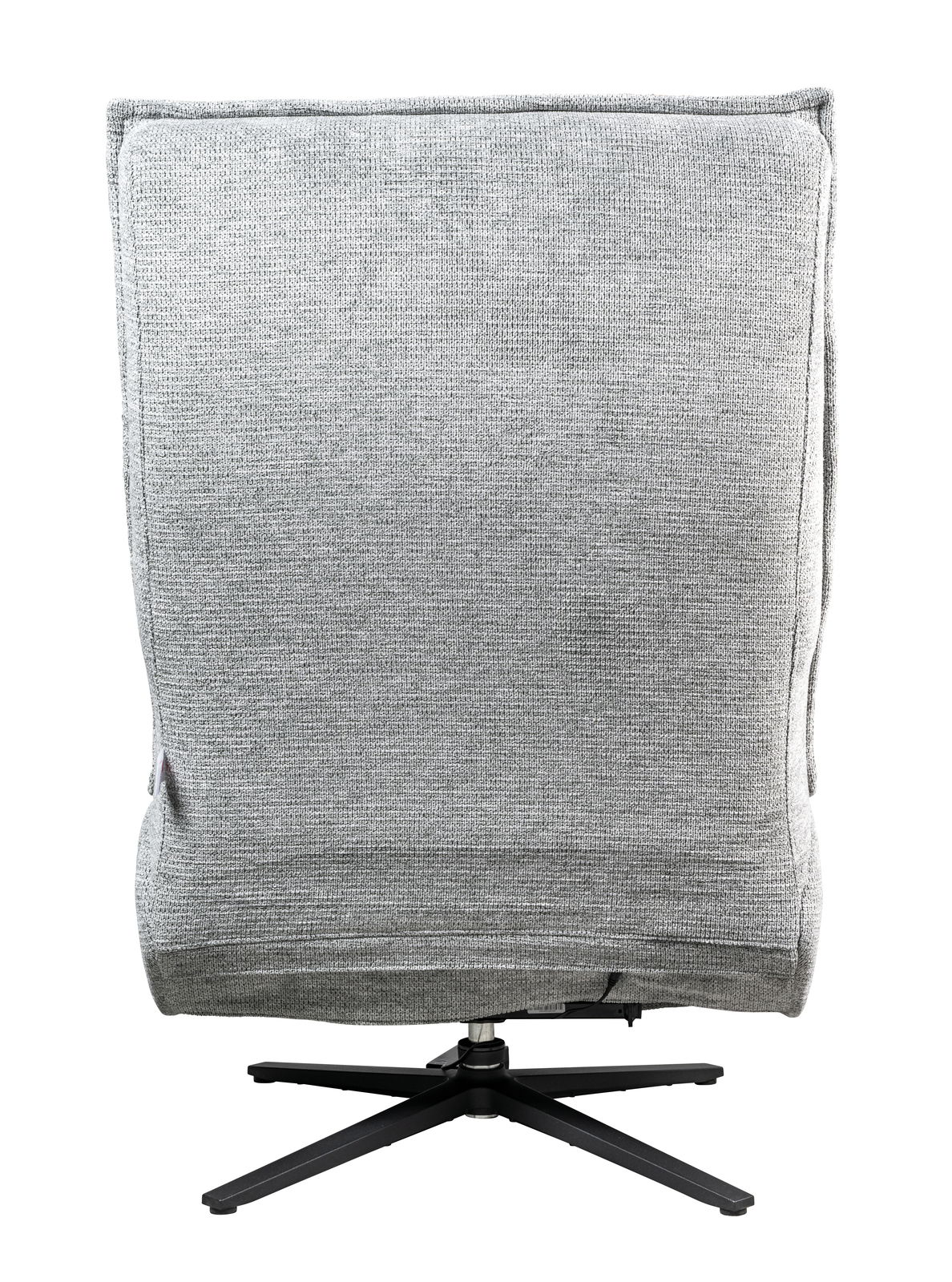 Rückansicht einer grauen Relaxliege mit schwarzem Drehfuß