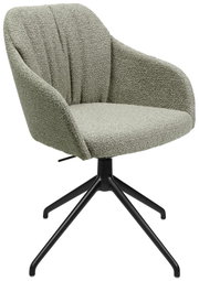 Grijze fauteuil met zwart metalen frame, zijaanzicht