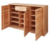 XL-Schuhschrank aus Holz mit geöffneter Frontansicht, zeigt mehrere Regalböden und eine Schublade.