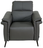 Grauer Ledersessel mit Armlehnen, Frontalansicht