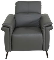 Grauer Ledersessel mit Armlehnen, Frontalansicht