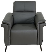Grijze leren fauteuil met armleuningen, vooraanzicht