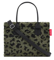 Vorderansicht einer kleinen, stilvollen Tasche mit Leopardenmuster und Tragegriff, ideal für den täglichen Gebrauch.