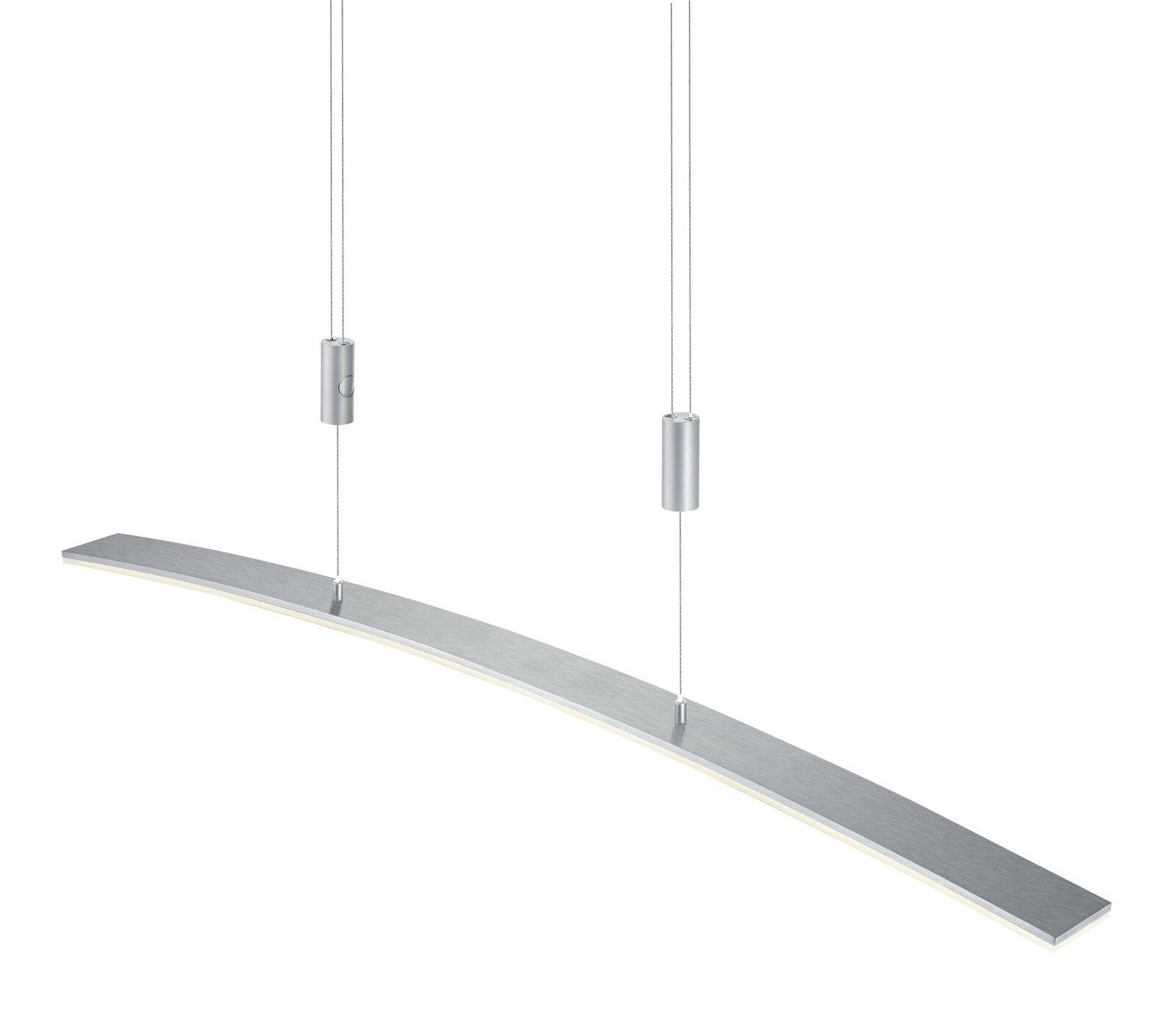 Moderne LED-Pendelleuchte NEW LOIRE in gebürstetem Metall, seitliche Perspektive