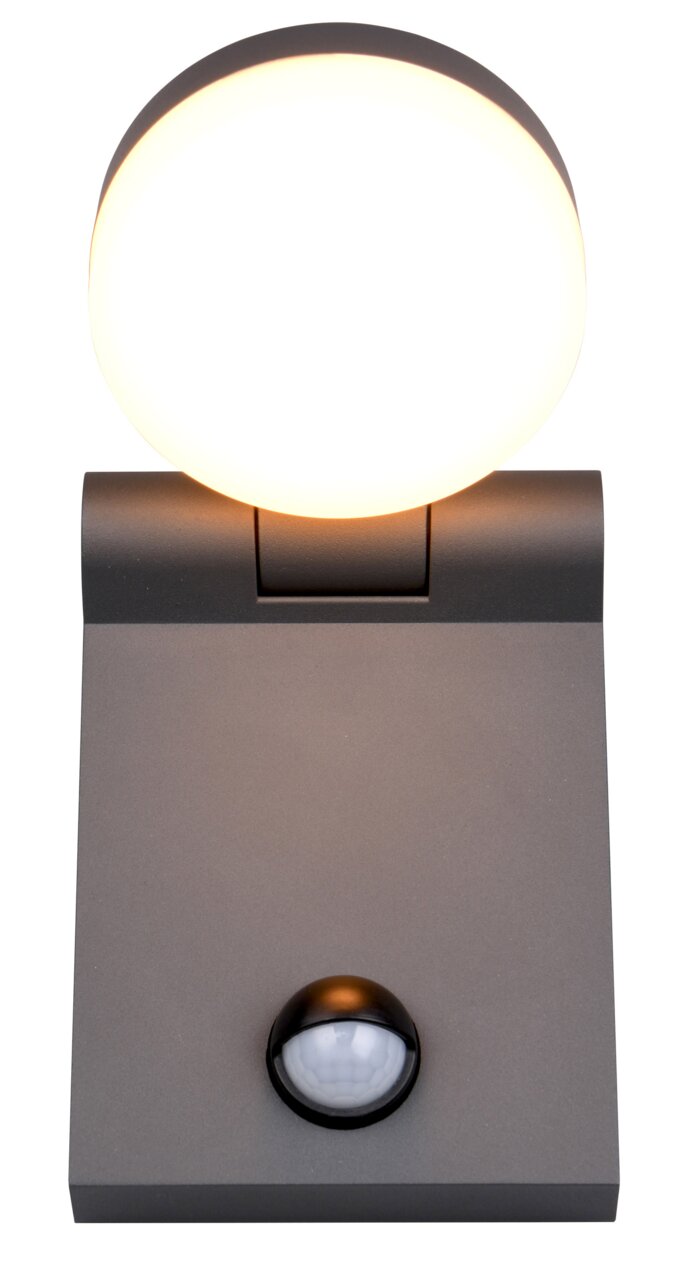 Moderne Wandleuchte ADOUR mit rundem Leuchtkörper und Bewegungssensor, Ansicht von vorne.