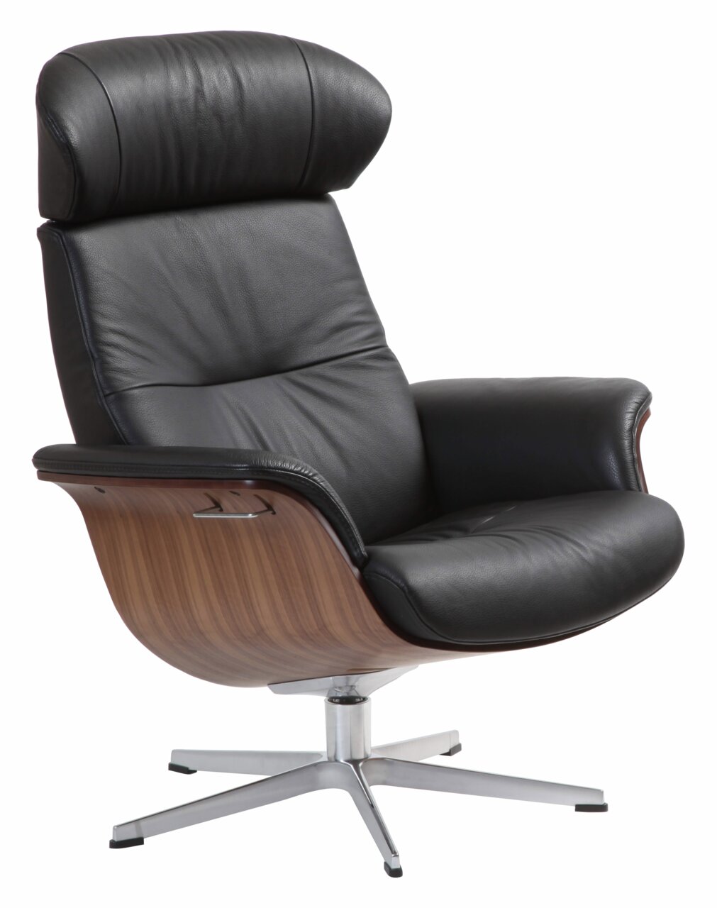 Zurbrüggen Relaxsessel TIME OUT Schwarzer Relaxsessel mit Holzrückseite und Metallfuß, seitliche Perspektive