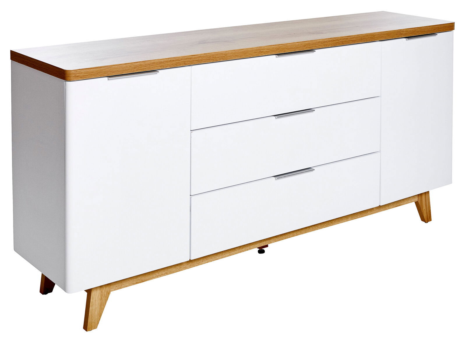 Jahnke Sideboard LIBRE Weißes Sideboard mit Holzoberfläche und schrägen Beinen, seitliche Perspektive
