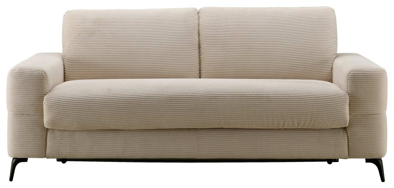 Beiges Funktionssofa mit geripptem Stoffbezug, Vorderansicht