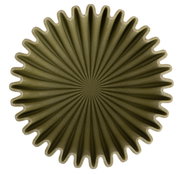 Obenansicht einer mittelgroßen, dunkelgrünen Schale mit wellenförmigem Rand und radialem Muster.