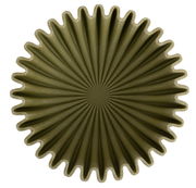 Obenansicht einer mittelgroßen, dunkelgrünen Schale mit wellenförmigem Rand und radialem Muster.