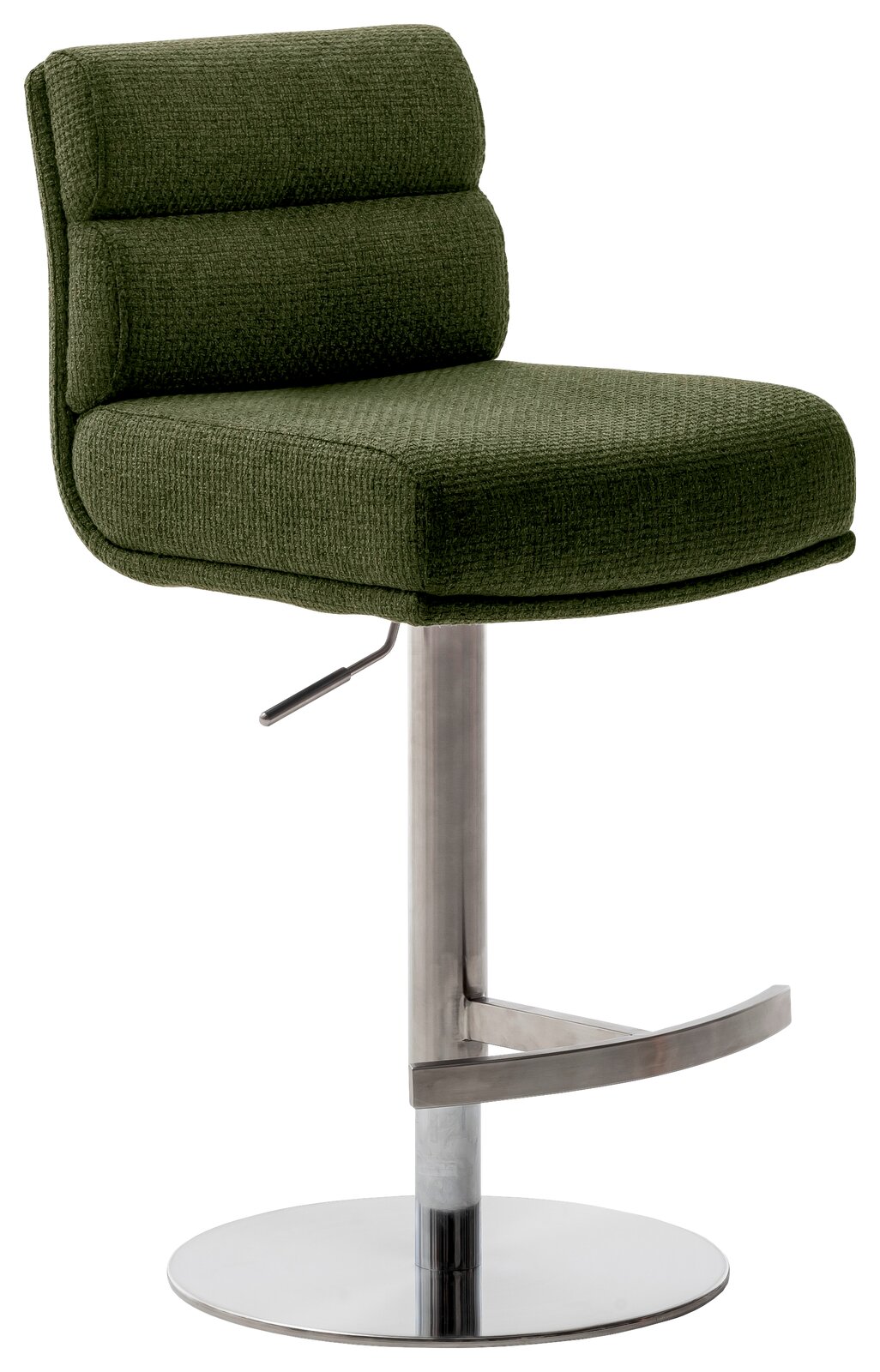 Dieter Knoll Barstuhl LEXINGTON Grüner Barstuhl mit gepolsterter Sitzfläche und Rückenlehne, verstellbarem Hebel und verchromtem Standfuß, seitliche Perspektive