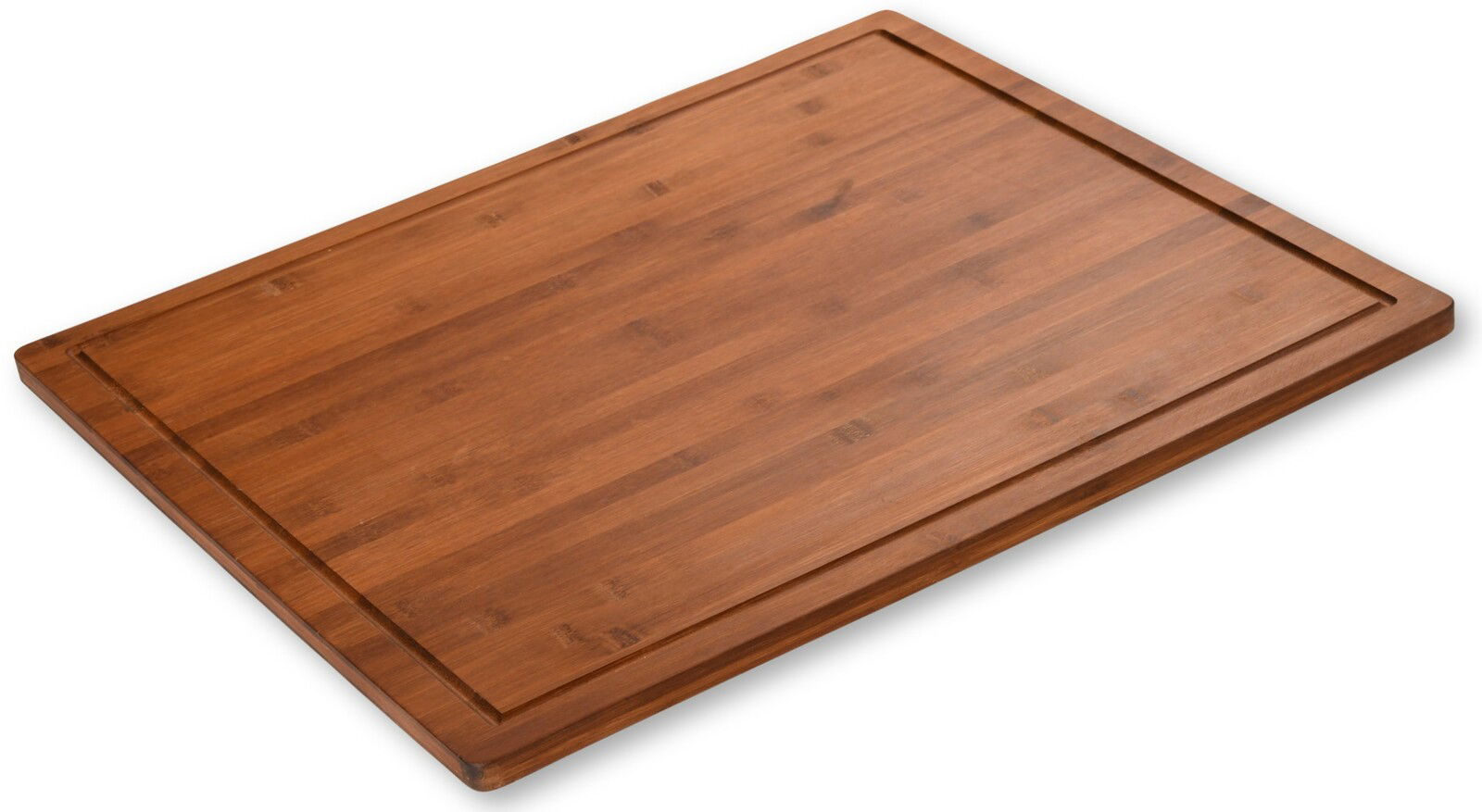 Rechteckige Schneide- und Abdeckplatte aus Holz, schräg von oben fotografiert.