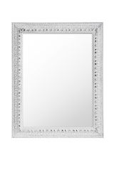 Weißer Spiegel der Serie EMMA mit dekorativem Rahmen, frontal abgebildet.