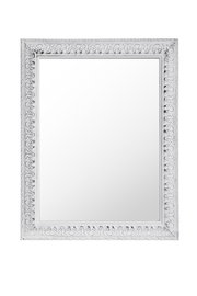 Weißer Spiegel der Serie EMMA mit dekorativem Rahmen, frontal abgebildet.