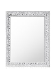 Weißer Spiegel der Serie EMMA mit dekorativem Rahmen, frontal abgebildet.