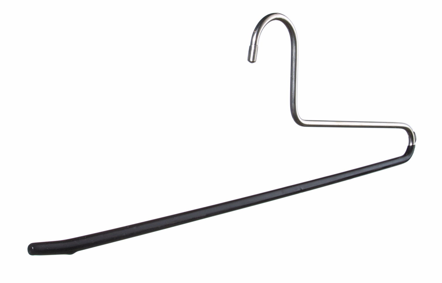 Metall-Hosenbügel mit schwarzem Kunststoffüberzug, seitliche Perspektive