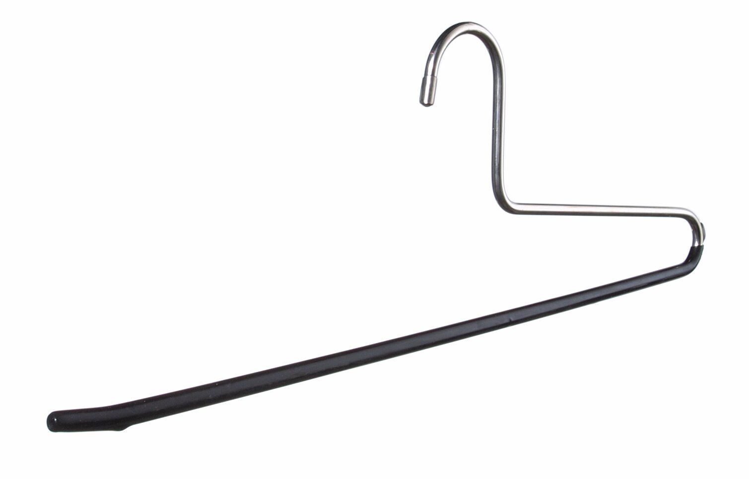 Metall-Hosenbügel mit schwarzem Kunststoffüberzug, seitliche Perspektive