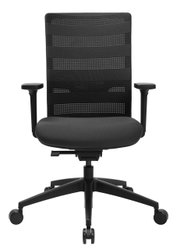 Schwarzer Bürostuhl Topstar SITNESS AIRWORK, Vorderansicht, mit Netzrückenlehne und verstellbaren Armlehnen.