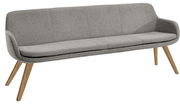 Graue Polsterbank mit Holzbeinen, seitliche Perspektive