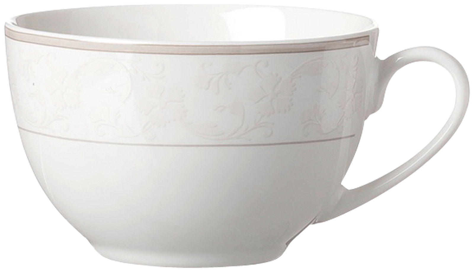 Ritzenhoff & Breker Kaffeetasse ISABELLA beige Elegante weiße Kaffeetasse Isabella 250ml mit floralem Muster, seitliche Perspektive