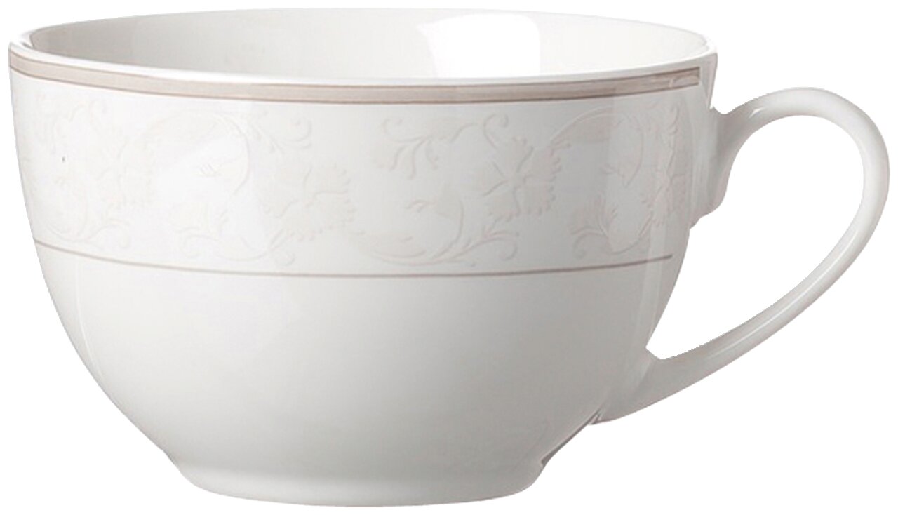 Ritzenhoff & Breker Kaffeetasse ISABELLA beige Elegante weiße Kaffeetasse Isabella 250ml mit floralem Muster, seitliche Perspektive