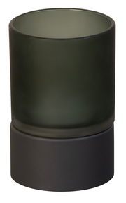 Akku-Windlicht in zylindrischer Form mit mattem, dunklem Glas, seitliche Perspektive
