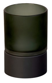 Akku-Windlicht in zylindrischer Form mit mattem, dunklem Glas, seitliche Perspektive