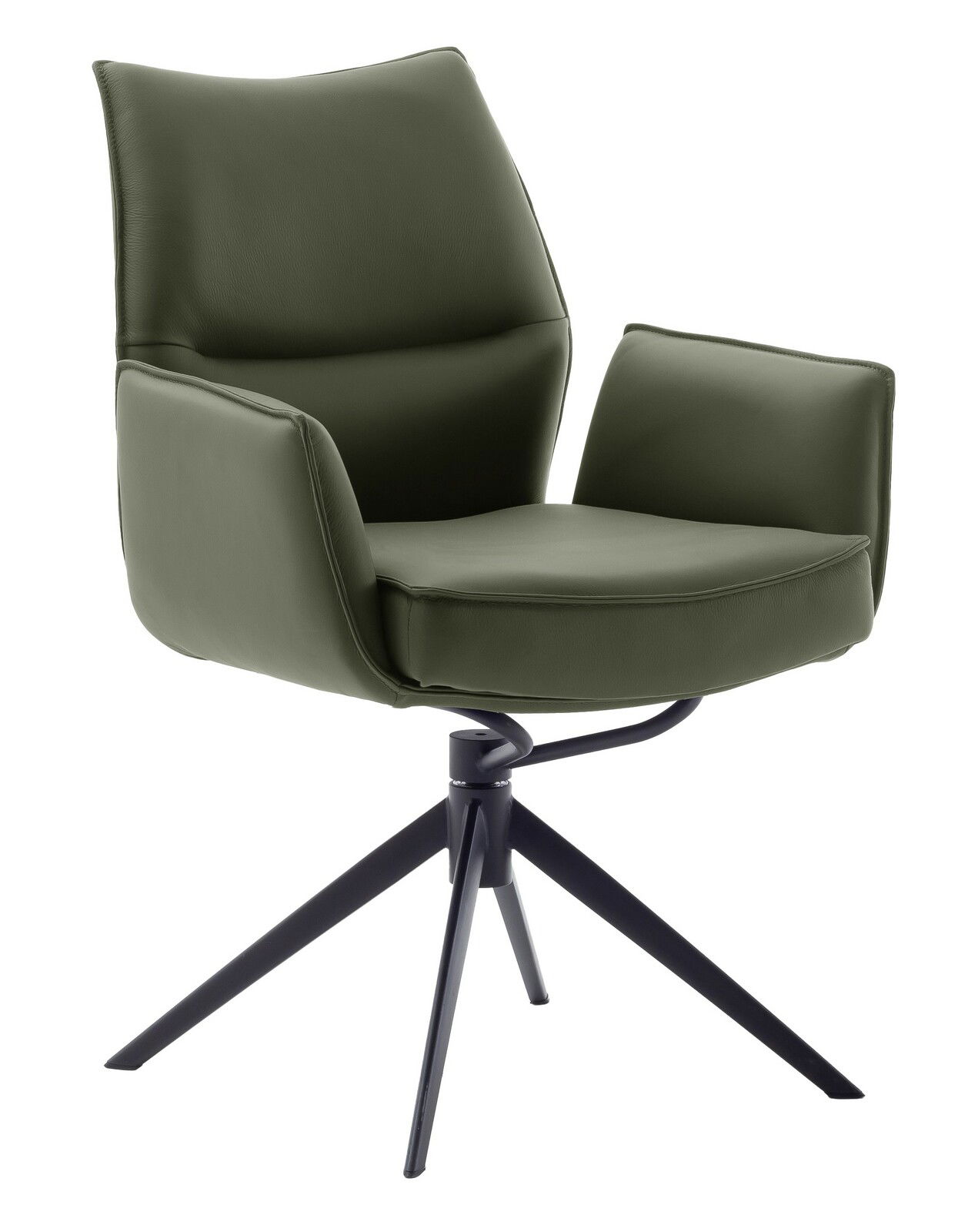 Zurbrüggen Armlehnstuhl ASSENTO Grüner Armlehnstuhl mit schwarzem Drehgestell, seitliche Perspektive