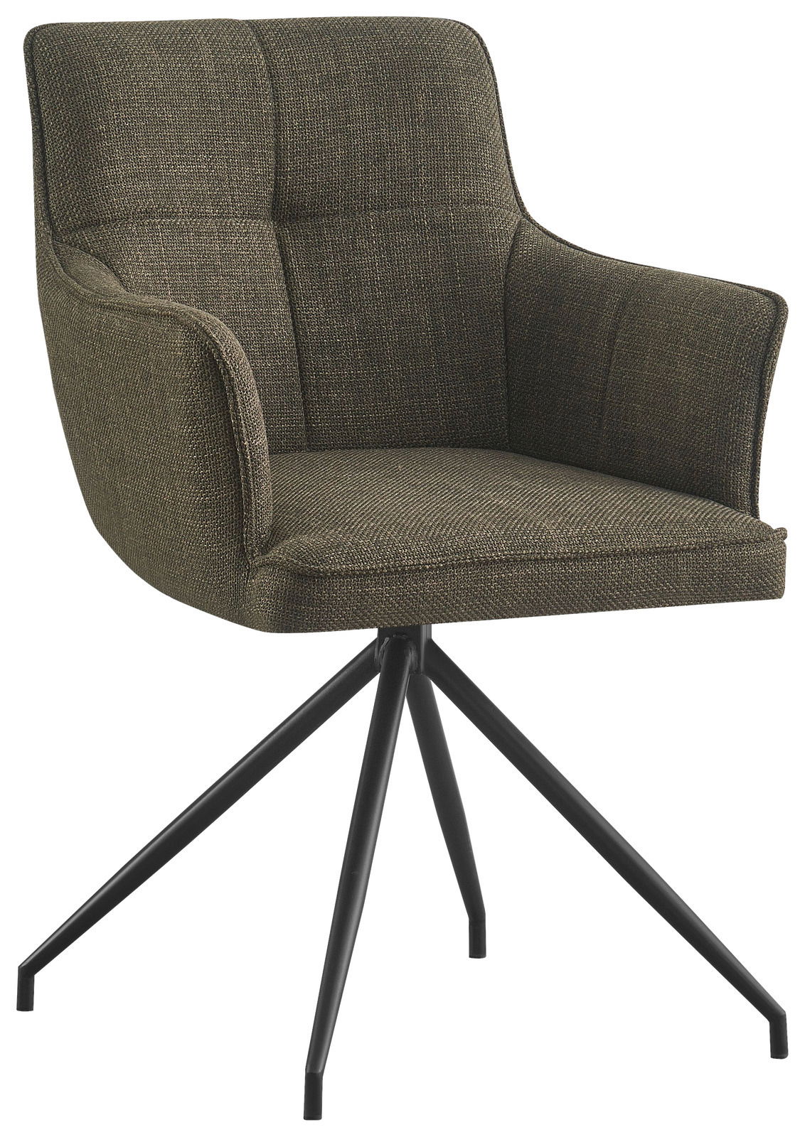 Novel Armlehnstuhl BILL Moderner Armlehnstuhl mit dunkelgrünem Stoffbezug und schwarzem Metallgestell, seitliche Perspektive